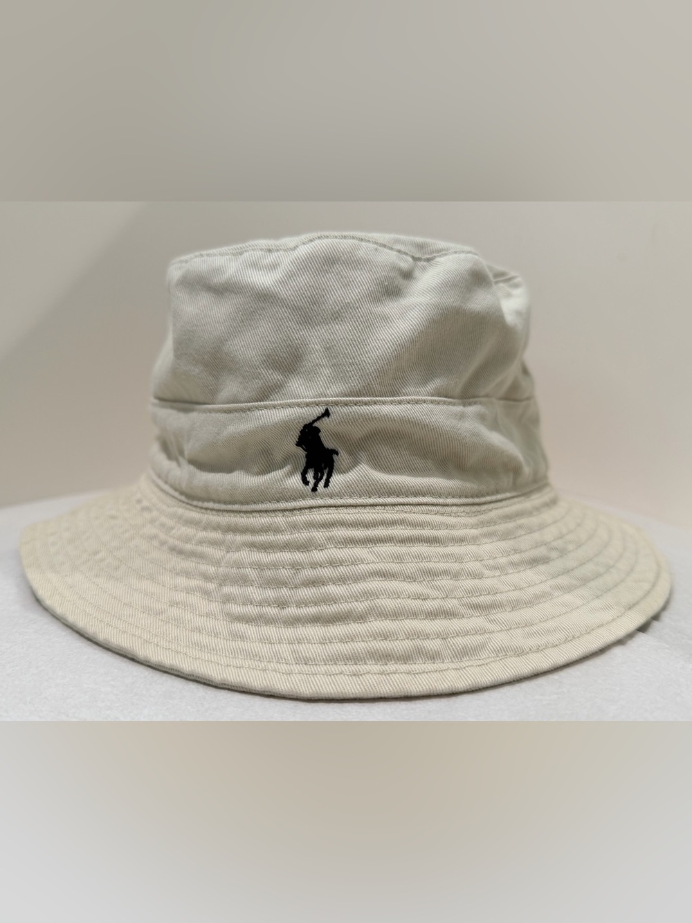 Polo Ralph Lauren Cream Cotton Bucket Hat Black Pony Logo Size Large Unisex